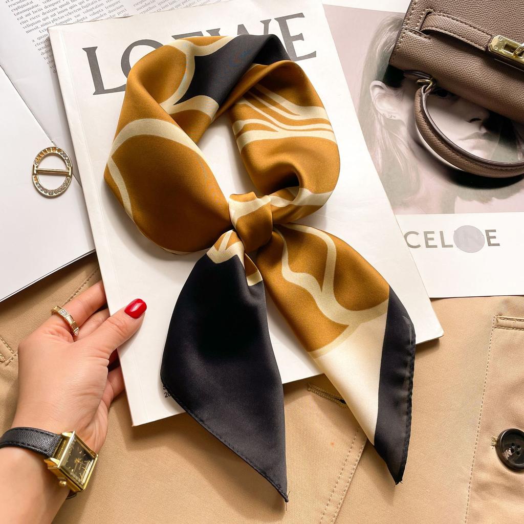 Luxury Satin Print Silk Scarf Square Women Streamer Neck Scarves Wrap Head Kerchief Beach Hair Band For Woman Bandana Summer