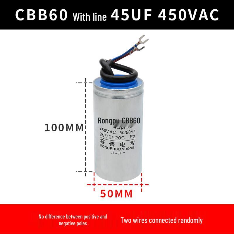 CBB60 Motor Capacitor for Washing Machine, Spin Dryer, Water Pump - 4/6/8/10/12/18UF, 450V Aluminum Case