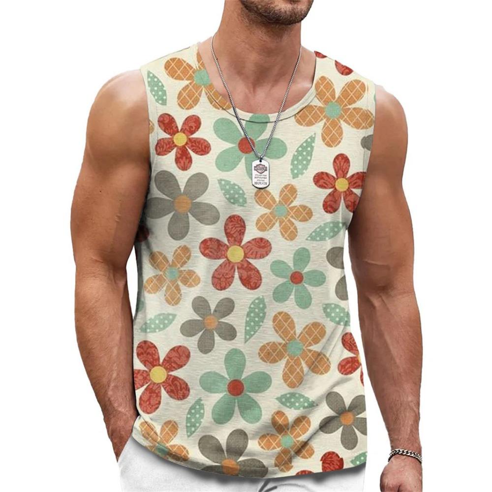 Modisches Floral Graphic Tanktop für Herren Trend Sommer Ärmellos 3D-Blumenaufdruck Weste T-Shirts Locker Streetwear Atmungsaktive Oberteile