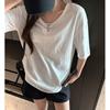 Korean V-neck Large Version Loose Front Shoulder Short-sleeved T-shirt Women's Summer Senior Design Sense New Lazy Style Top