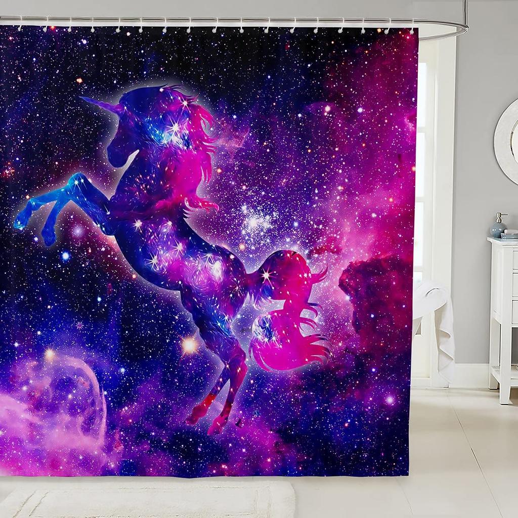 Unicorn Shower Curtain,Purple Galaxy Shower Curtains,Fantasy Starry Sky Pattern Bath Curtain for Bathroom Showers Girls Bathtub
