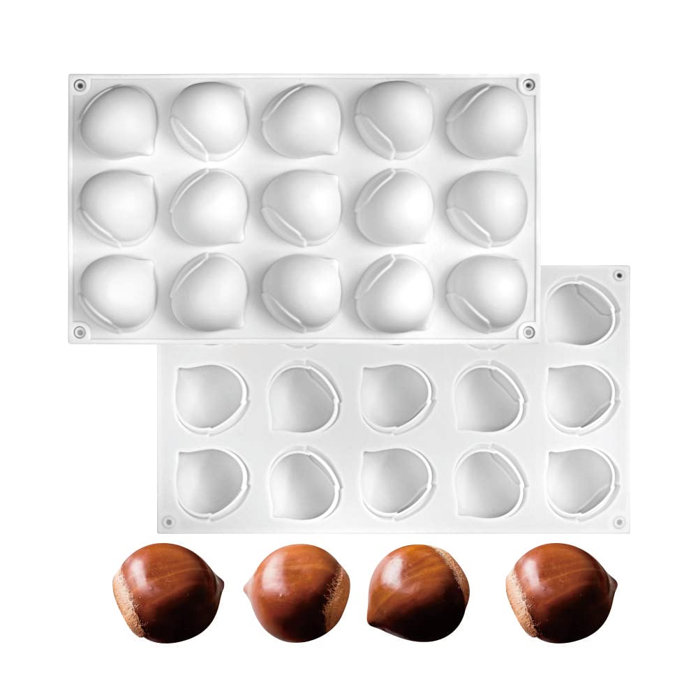 Silica Gel French Mousse Cake Mold, 3D Baking Supplies, DIY Chocolate Soap Candle Mold, 15 Cavities, Chinese Chestnut