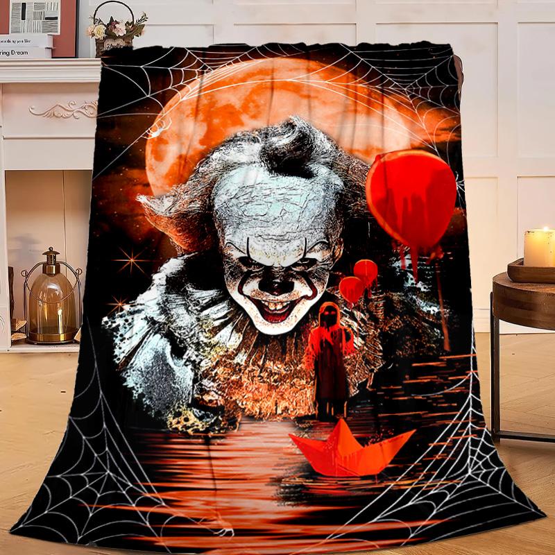 1PC Scary Clown Horror Flannel Blanket Gift, Suitable for Both Men And Women, Soft Ideal for Beds And Sofa, Birthday Or Christmas Gift