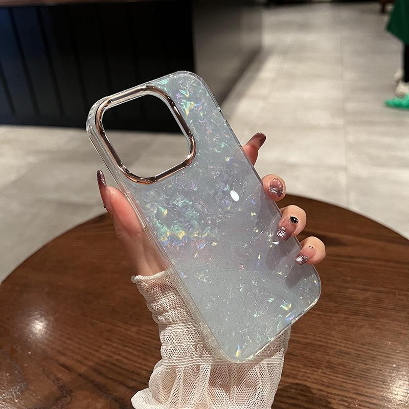 Glitter Powder Shell Pattern Suitable for IPhone17 Mobile Phone Case Apple 16promax High End Large Hole Anti Fall Protection Case