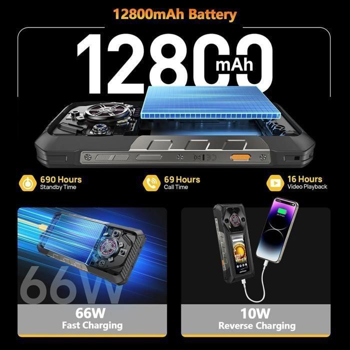 Rugged 5G Smartphone Ulefone Armor 30 Pro 6.95"+3.4" 120Hz FHD+ 12800mAh 32GB+512GB Unbreakable Portable Phone 64MP NFC Black
