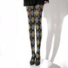 Rautenmuster Retro Schlankmachende Leggings, Tintengrün & Rot Oberschenkelhohe Damenstrümpfe