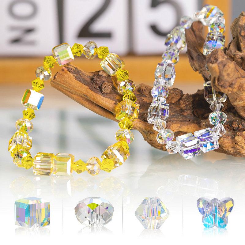 Bracelet Making Kit AB Color Glass Cube Beads Sparkle Butterfly Crystals Beads Kit for Jewelry Making Necklaces DIY Crafts