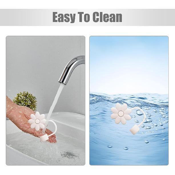 4 PCS Flower Straw Covers Toppers for Stanley Cups 30&40 Oz Tumbler Accessories, Adjustable Straw Covers, Silicone Straw Caps for Stanley Cups