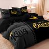 3pcs Fashionable Black Gray Queen & King Crown Printed Bedding Set  Duvet Cover Soft  Comfortable And Breathable, Bedroom, Hotel
