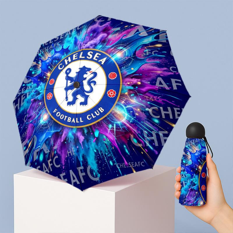 Chelsea FC Pattern Printed Mini 5 Folds 8 Ribs Compact Umbrella Windproof Waterproof Lightweight Portable Folding
