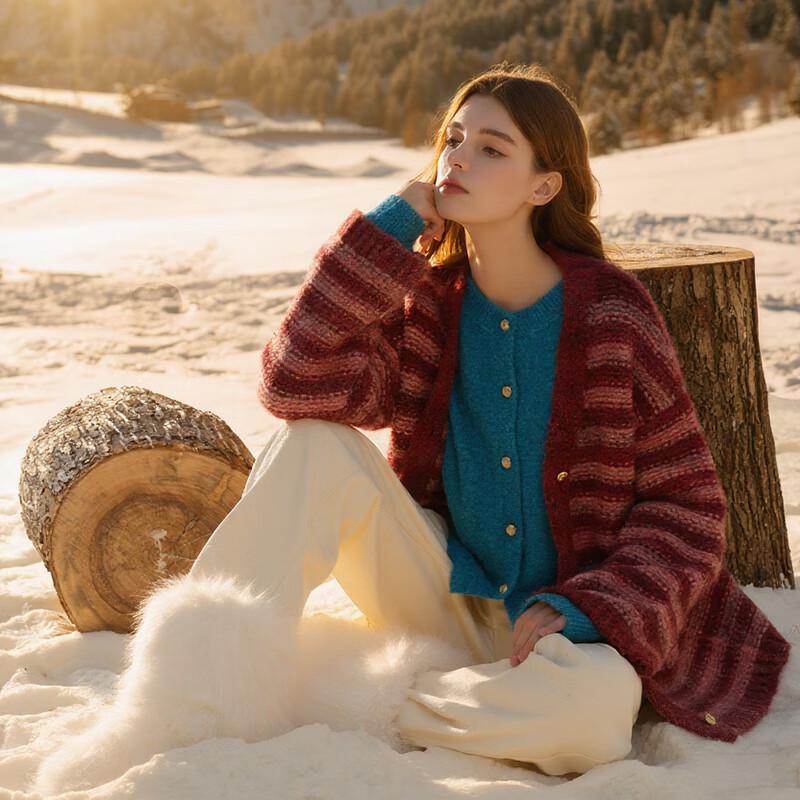 

Women s Striped V-Neck Knit Cardigan L 165/88A