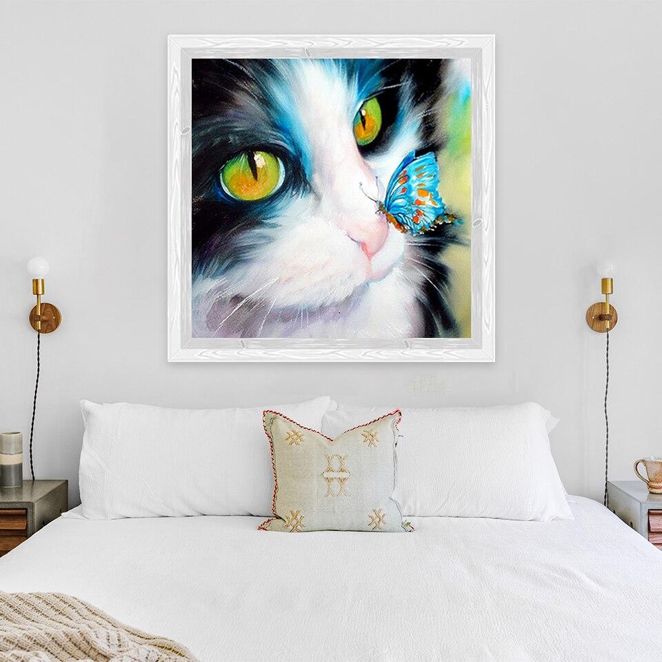 DIY Diamantový obraz Kočka Diamantové vyšívání Zvířecí křížový steh Celokulatý vrták Kamínková ručně vyráběná umělecká výzdoba domova Dárek