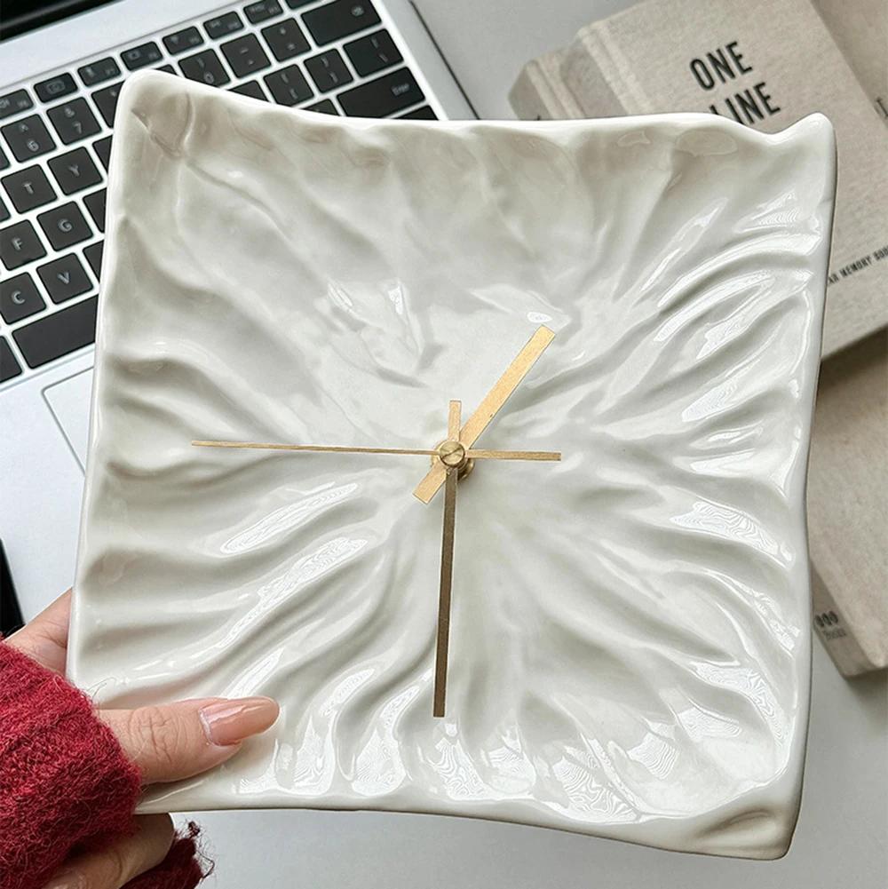 Light Luxury Clock Ceramic Craft Ornaments Nordic Style Fold Clock Wall Clock Niche Artistic Creative Decoration Gift for Friend