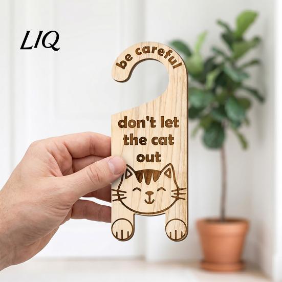 Cat Cafe Decorative Hanger Warning Door Handle Sign, Wooden Cartoon Hanging Reminder, Pet Universal Sign Safety Knob Hanger, for Bedroom And Entryway