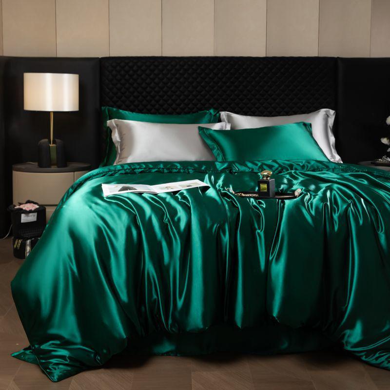 Double-Sided Washable Silk Bedding Set: Sheet, Duvet Cover, Bed Skirt