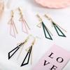 Boho Triangle Hang Earrings for Women Pink Green Hollow Geometric Statement Tassel Earrings Elegant Party Ear Jewelry