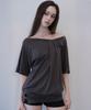 Demio Off-Shoulder Draped Mini Dress (Charcoal)