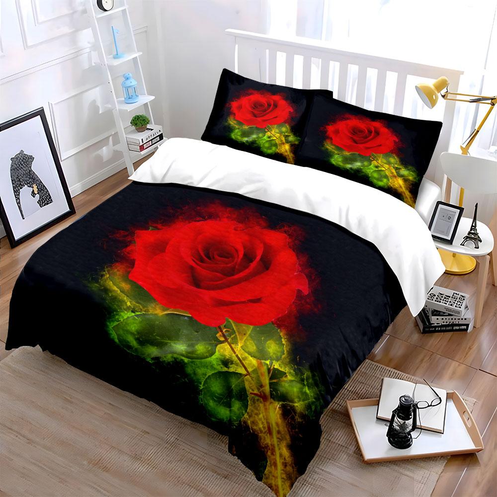 Romantic Rose Set Decoration Gift Soft Comfortable Duvet Cover Bedding Set Included 1*Duvet Cover & 2*Pillowcases, Gift