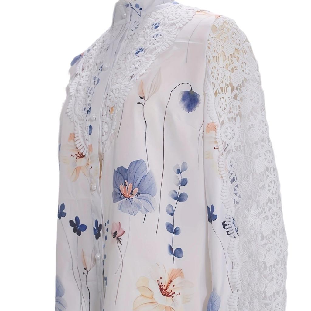 GMXIA Autumn Winter Women's Button-up Long Sleeve Shirt with Lace Lace