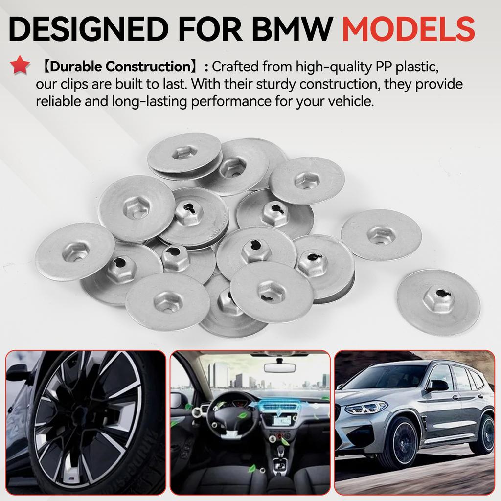 20pcs Heat Shield Nut Silver Round Bottom Plate for BMW 1 3 5 6 7 8 Series X1X2X3X5X6X7 MINI Land Rover Transmission Chassis