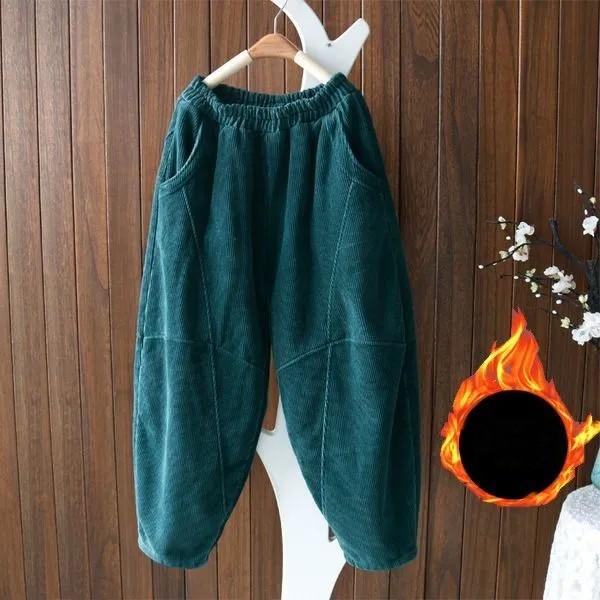 Women's Winter Padded and Thickened Warm Pants Loose Casual Corduroy Radish Pants