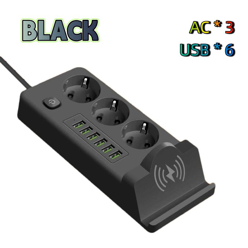 EU Plug Power Strip With Wireless Charger – Multi-Outlet USB PD Charging Station with Wireless Charging Pad