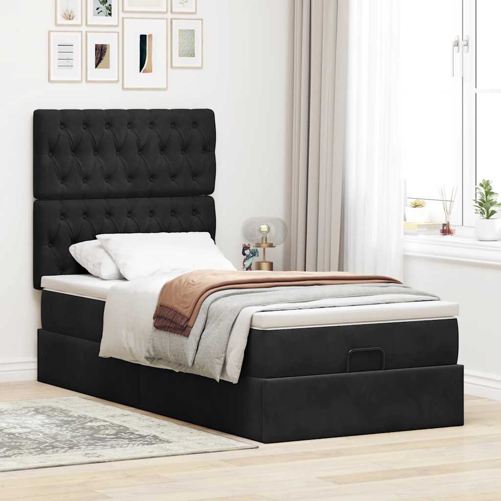 Ottoman Bed with Mattress & LEDs Black 80x200 Cm Velvet