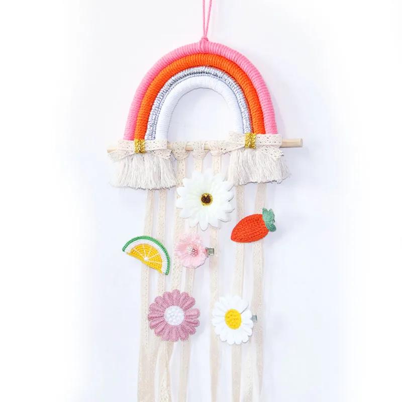 INS Weave Rainbow Baby Hair Clips Acssories Holder Prinss Girls Hairpin Hairband Storage Pendant Jewelry Wall Ornaments