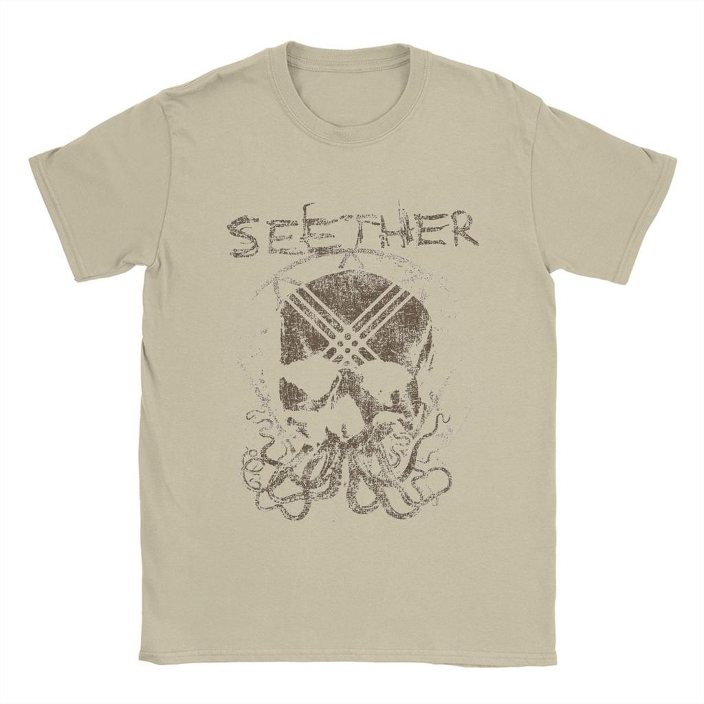 Casual Seether Octoskull T-Shirt for Men Round Neck Cotton T Shirts Short Sleeve Tee Shirt Printed Clothing