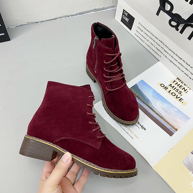 

Flat bottom Martin boots women s autumn new round head locomotive side zipper strap low top large size short boots 43