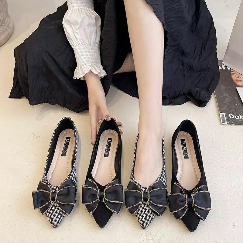 Fashion Pointed Toe Elegant Party With Heel Women's Flat Shoes Sexy 2025 Summer Low Price Korean Style Slip On Trend Y2k Ladies Footwear