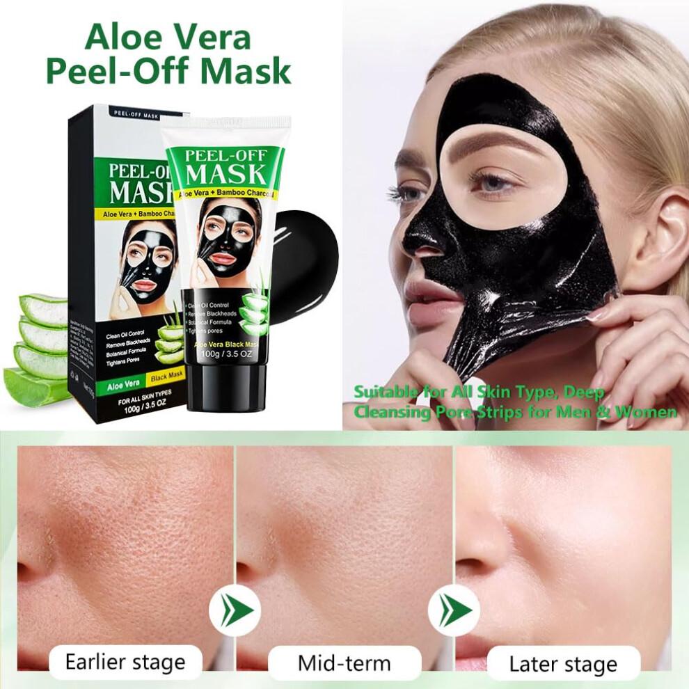 Aktivkohle-Peel-Off-Gesichtsmaske mit Aloe Vera zur Mitesserentfernung und Tiefenreinigung der Poren 100g
