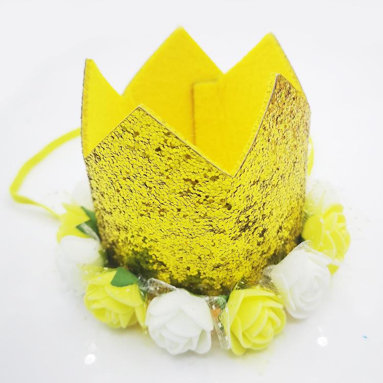 Pompon Flower Hot Stamping Party Hat for Children's First Birthday or Full Moon Celebration