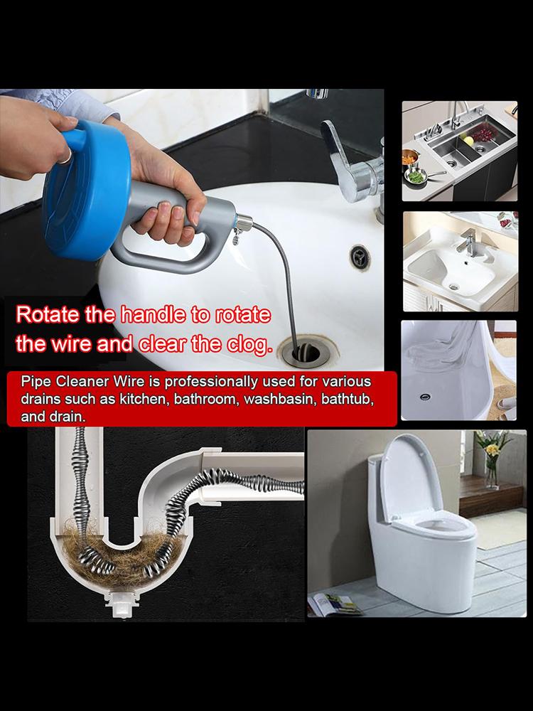 Drain Pipe Dredge Cleaner Toilet Basin Sewer Dredge Spring Steel Wire Kitchen Sink Dredge 15M Hand-cranked Pressure Dredge Tools