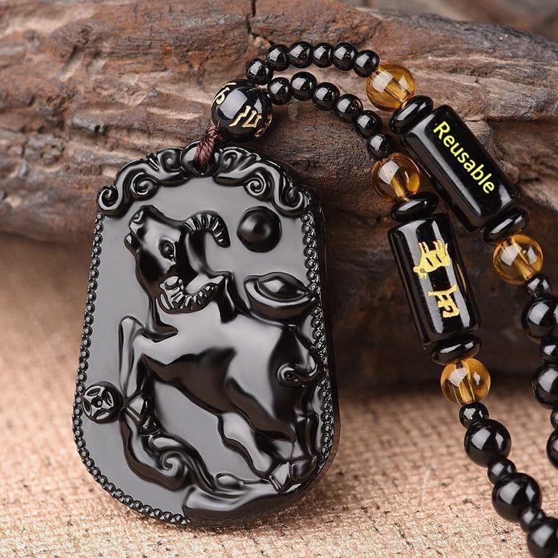 Carved Chinese Twelve Zodiac Lucky Blessing Pendant Imitation Black Obsidian for Party Favor Souvenir