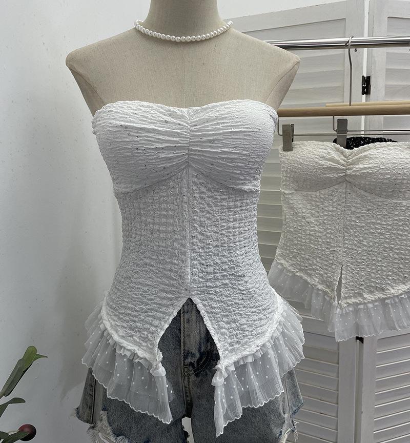 

Shiny Strapless Tank Top with Anti-Slip Strip & Chest Pads One Size