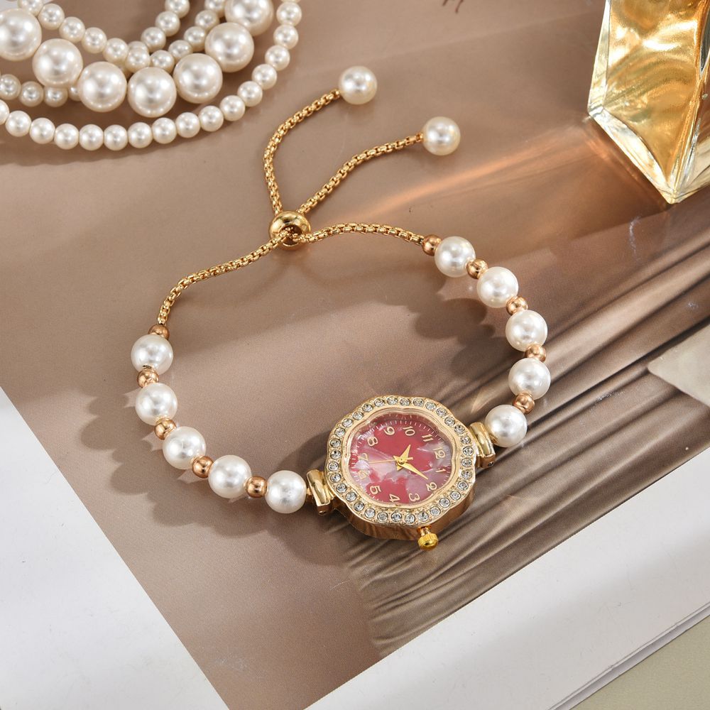 New Creative Women Watch Temperament Light Luxury Quartz Wristwatches Pearl Beaded Bracelet Women's Watch Fashion Accessories