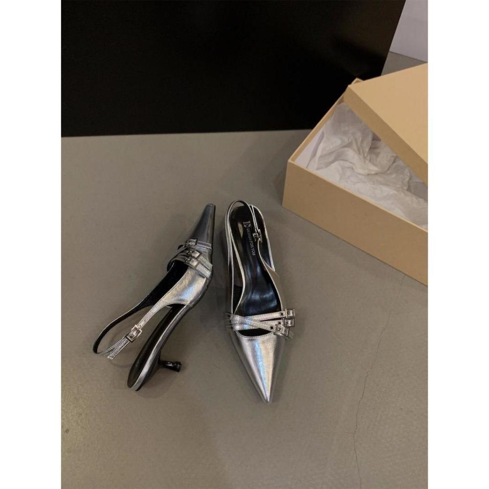 

Туфли-лодочки с острым носком на мелком каблуке, женская обувь на каблуке, женские модные туфли с босоножками, новые туфли на среднем каблуке для женщин, обувь-мюли 40 серебряный