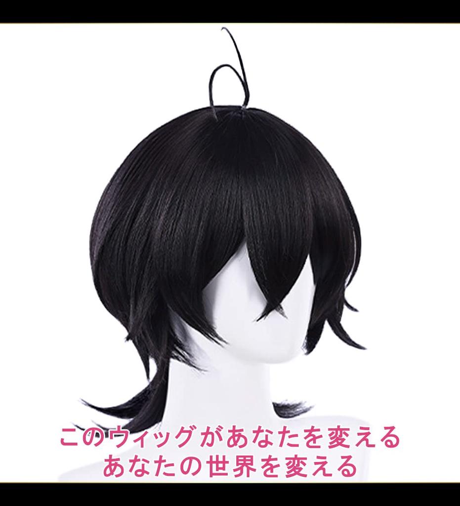 CaseEden Cosplay Paruka, Krátká, 35 cm, Ahoge, Tepelně odolná, Černé vlasy, Včetně 2 síťek na paruku