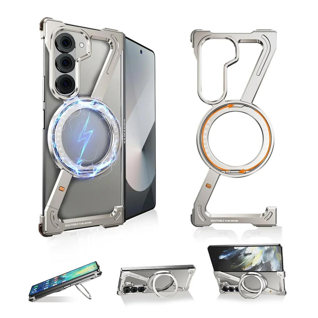 Eary for Samsung Galaxy Z Fold 7 6 5 Case for Magsafe 360°Rotatable Magnetic Stand Metal Frameless Screen Protector Phone Cover