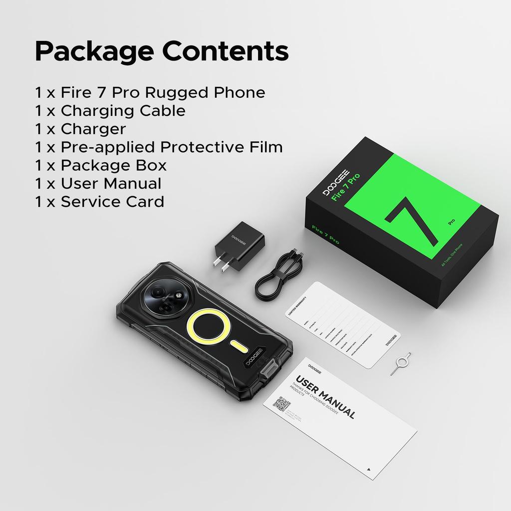 DOOGEE Fire 7 Pro Rugged Phone 5G,POC Intercom Function,Dual Camping Lights,32GB+256GB/2TB, 13000mAh/33W, 6.6" HD+IPS, 64MP+20MP