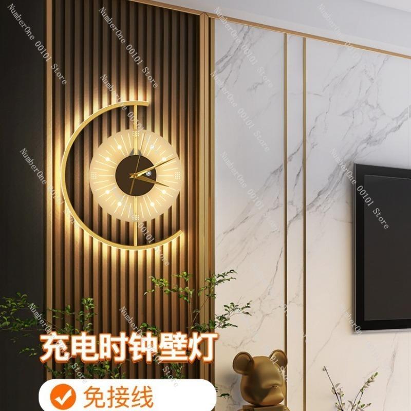 Living Room Light Luxury Clock Wall Lamp, Bedroom Headboard Wall Lamp, Tech-savvy Design Decoration, No Wiring Required