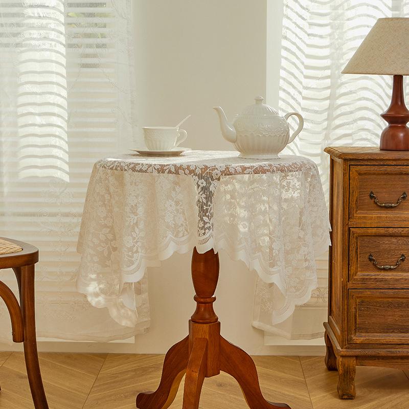 White Lace Tablecloth Vintage Embroidered Reception Table Cloth Decor Party Table Mat Rustic Wedding cover