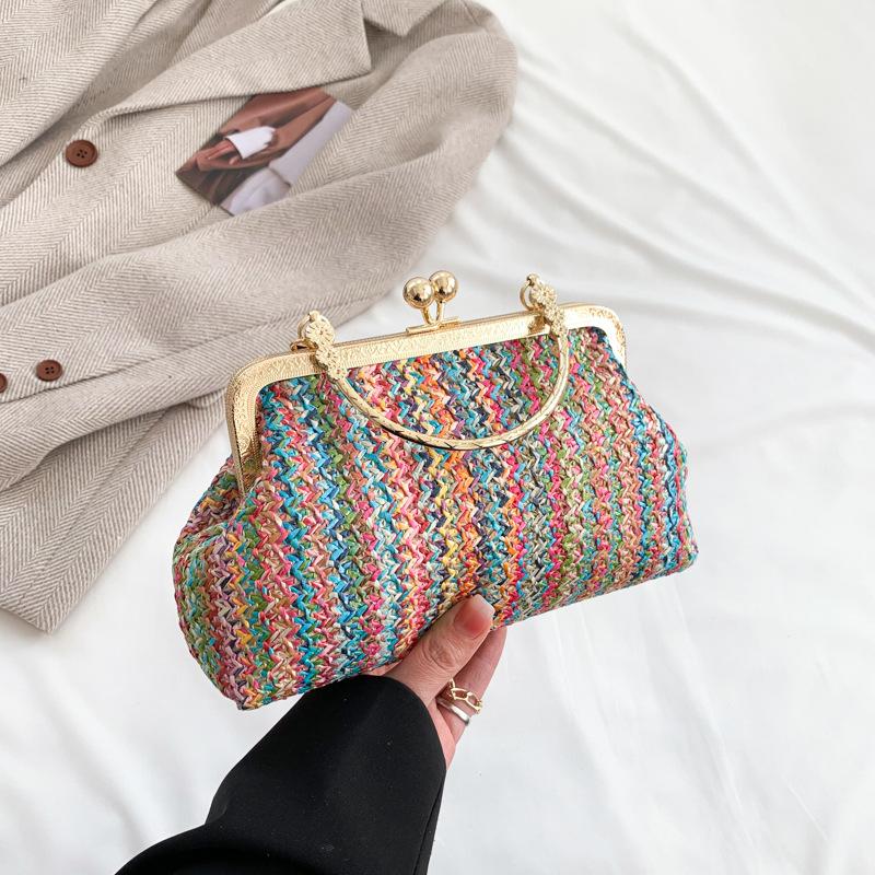 Straw Woven Small Purse and Handbag For Women's Summer Shoulder Crossbody Bag Travel Beach Bag Ladies Fashion Chain Shopper Tote