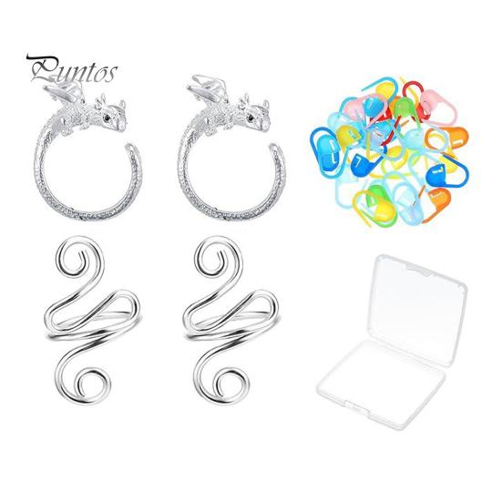 Dragon Crochet Tension Rings Adjustable Crocheting Rings with Metal Spiral Stitch Markers Dragon Yarn Holder Ring with Storage Box for Knitting
