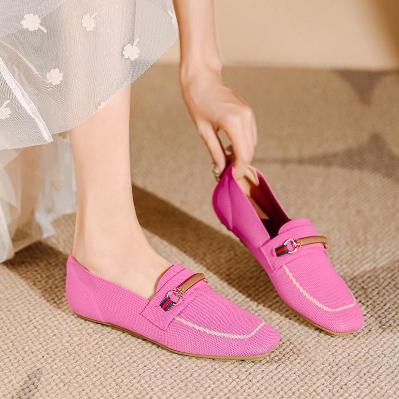 2025 Women Flat Braid Shoes Anti Slip Rubber Sole Casual One kick Loafers Moccasins Comfortable Simple Bean Single Shoes