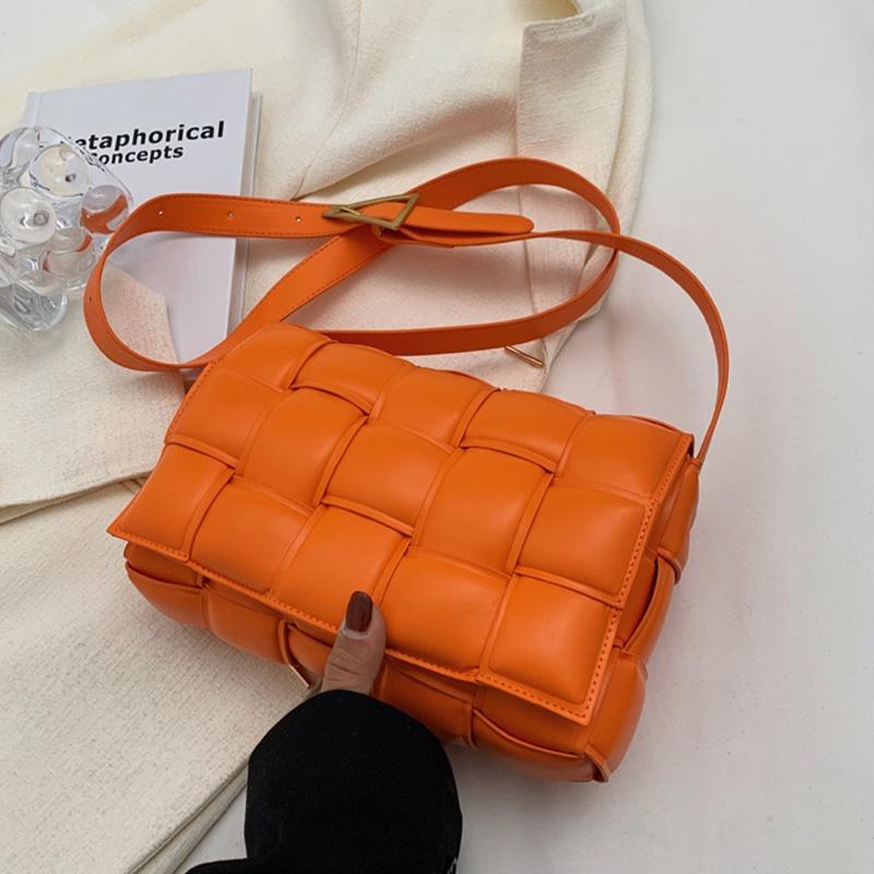 Classy Plaid Pu Leather Women Shoulder Bag Woven Soft Square Hand Chain Bag Gift