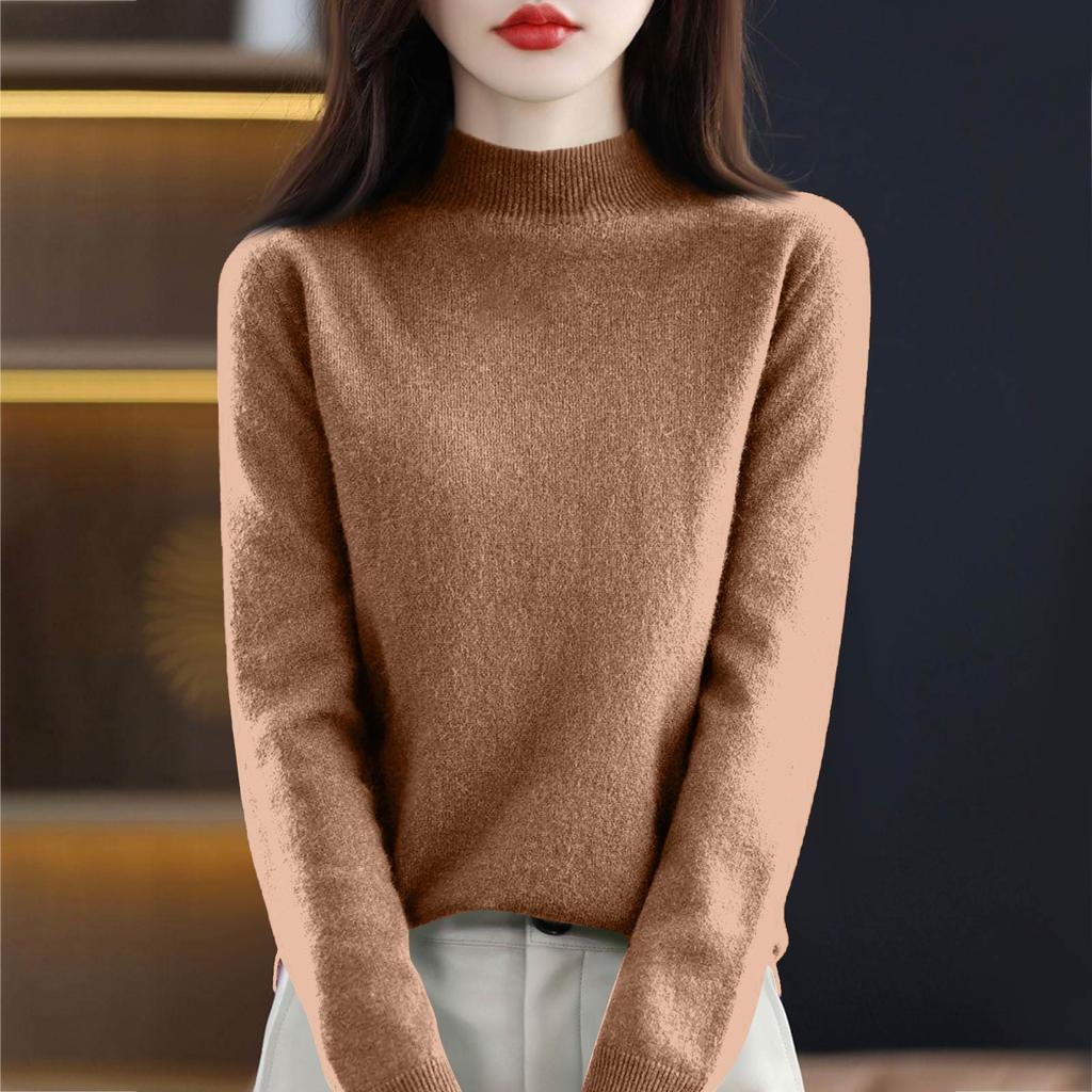 Women's Knit Turtleneck Long-Sleeve Top Casual Comfortable Long-Sleeve Blouse