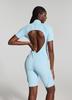 High-End Comfort Sports Yoga Tight-Fit Zipper Short Sleeve Jumpsuit
