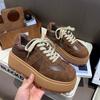 Thick Sole Round Toe Lace-Up Running Shoe Street Fashion Women Sports Casual Shoes Versatile Japanese Style Sponge Sole Loafers
